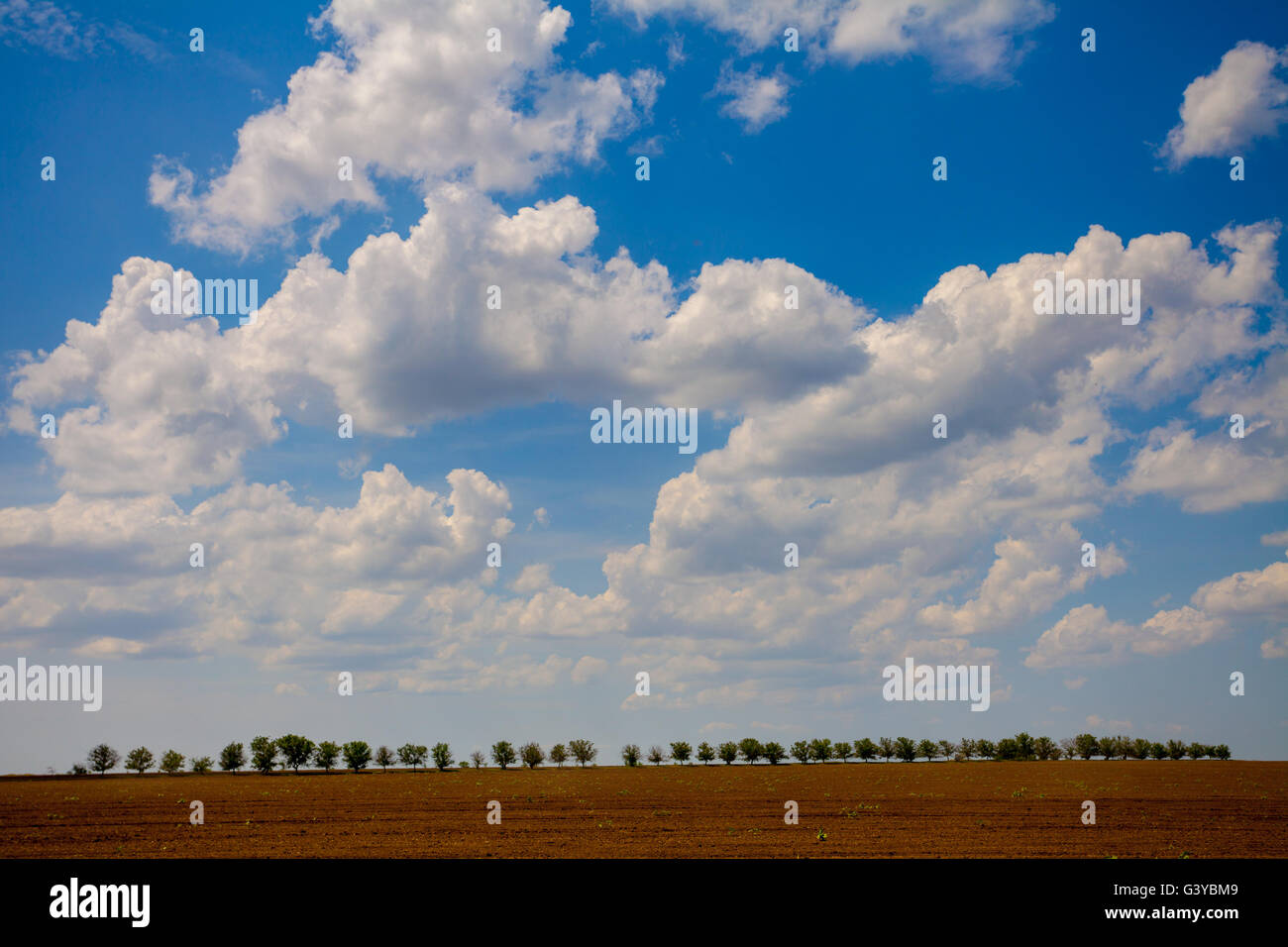 Cloudy blue sky under arable field Stock Photo - Alamy