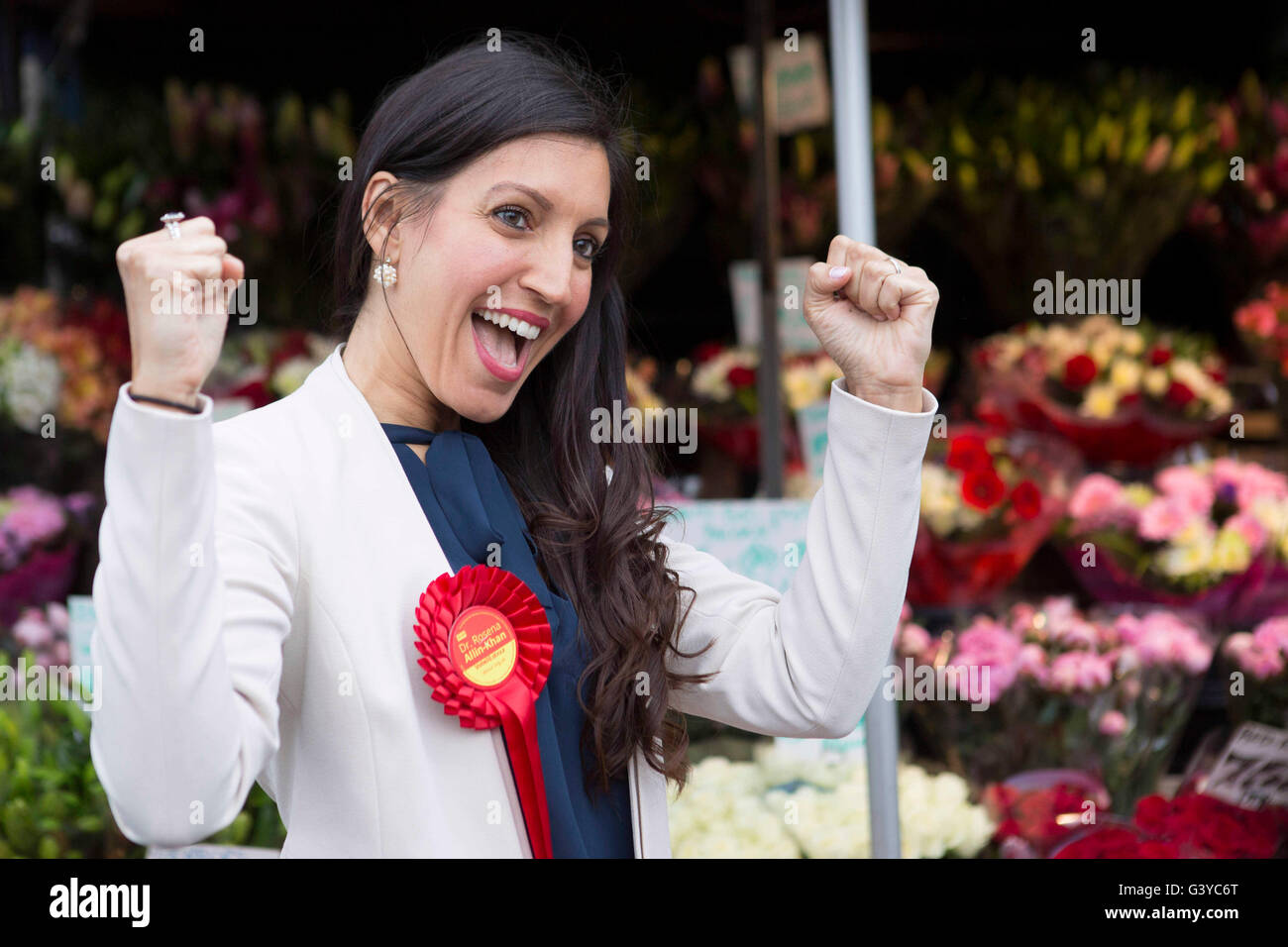 Labour party candidate Dr Rosena Allin-Khan outside Tooting Broadway ...