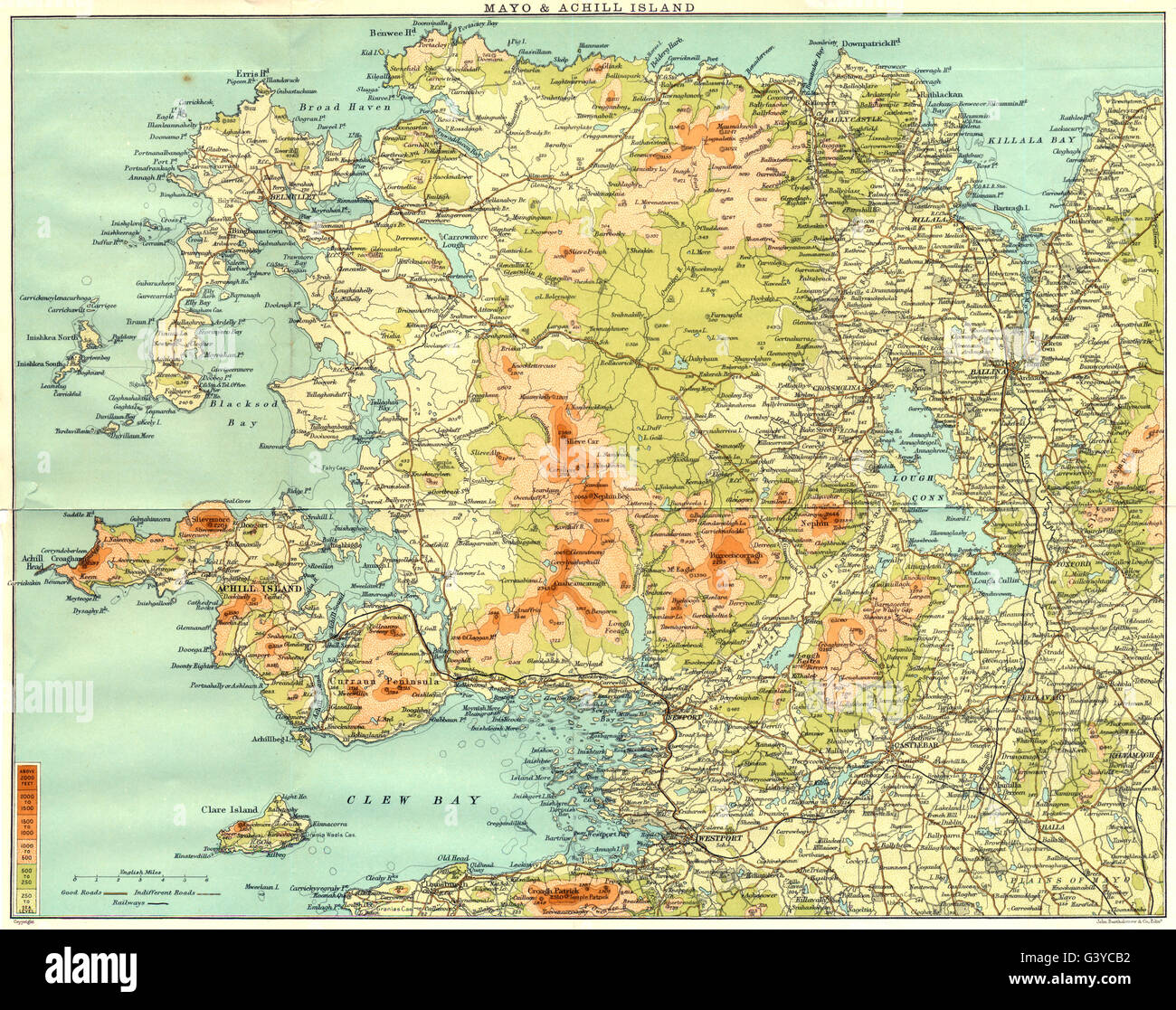 IRELAND: Mayo & Achill Island, 1906 antique map Stock Photo - Alamy