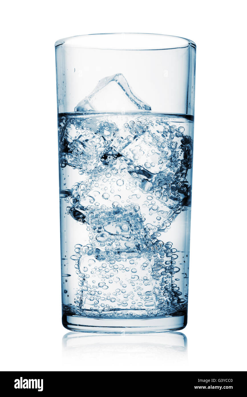 Glass of carbonated water with ice isolated on white background Stock ...