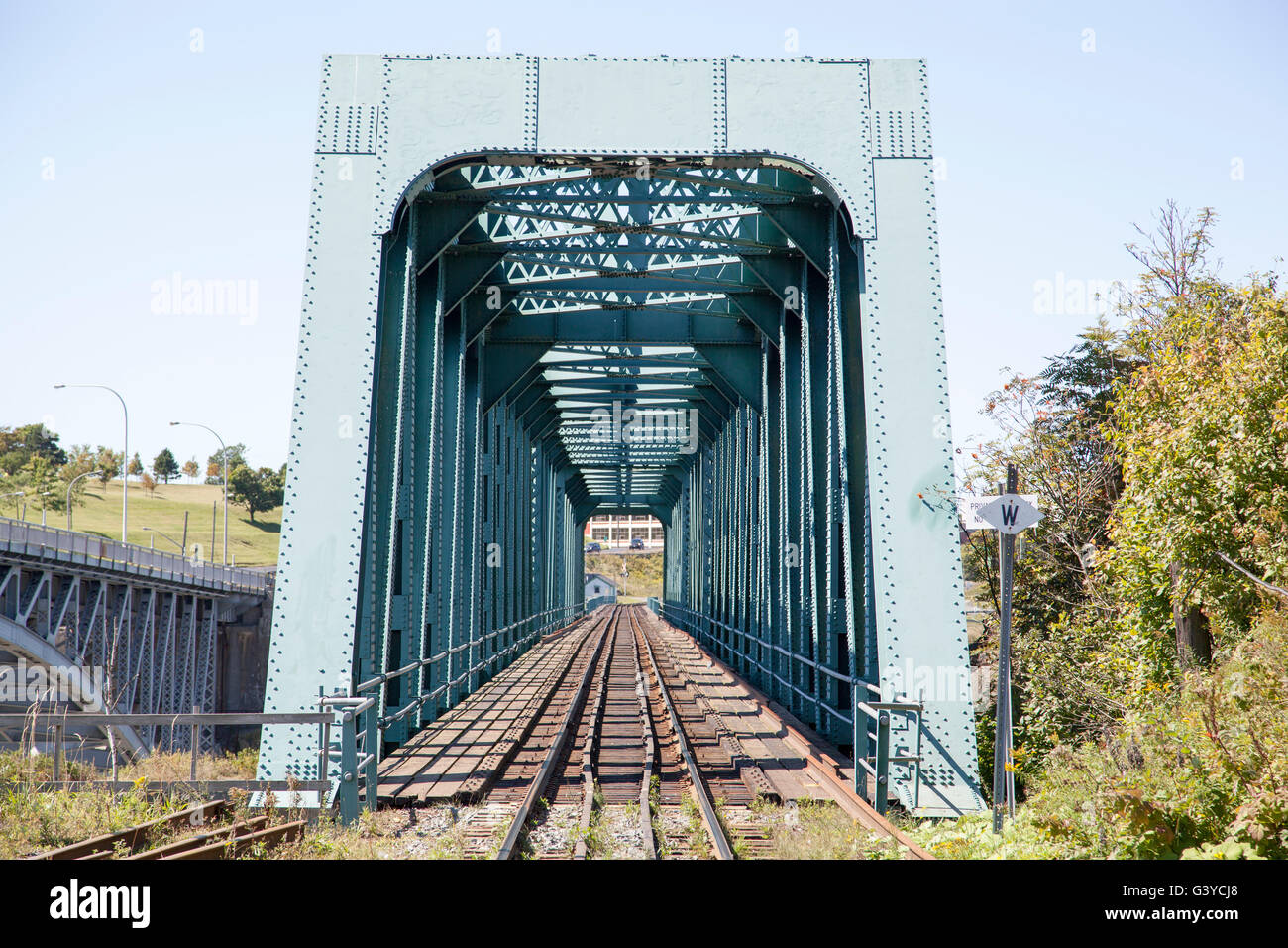 The train bridge over Saint John River in St. John town (New Brunswick