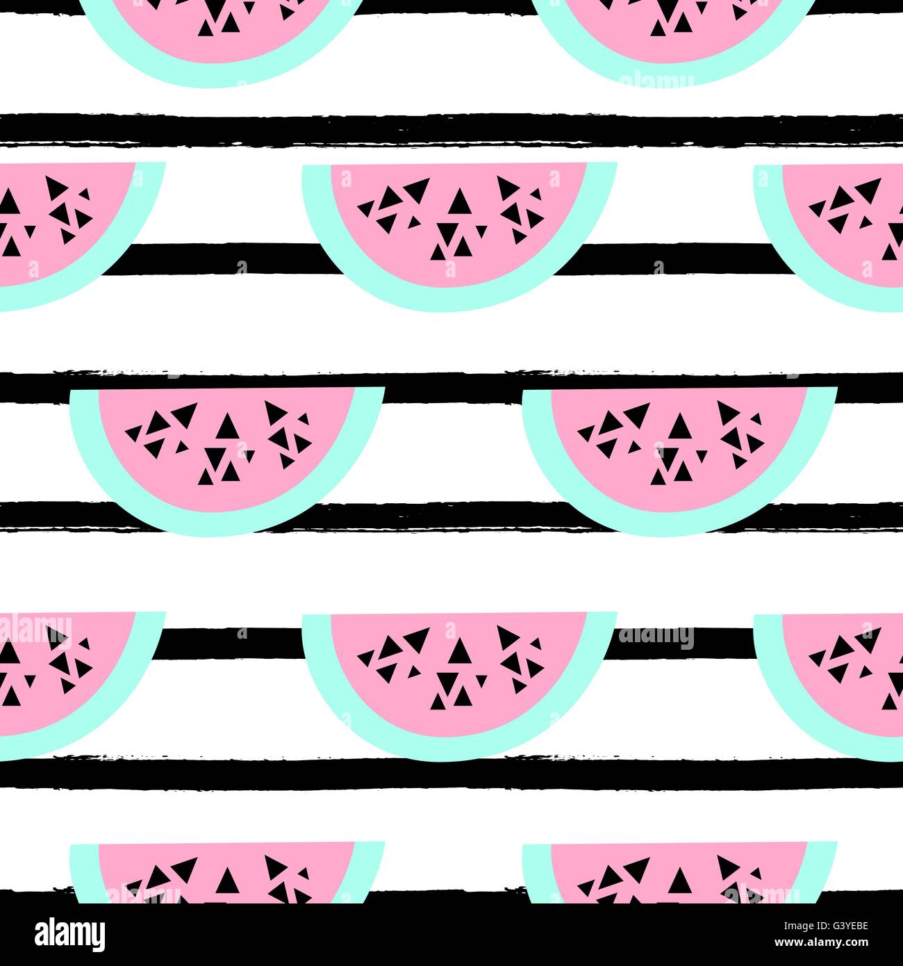 Seamless repeating pattern with slices of watermelon on black and white ...