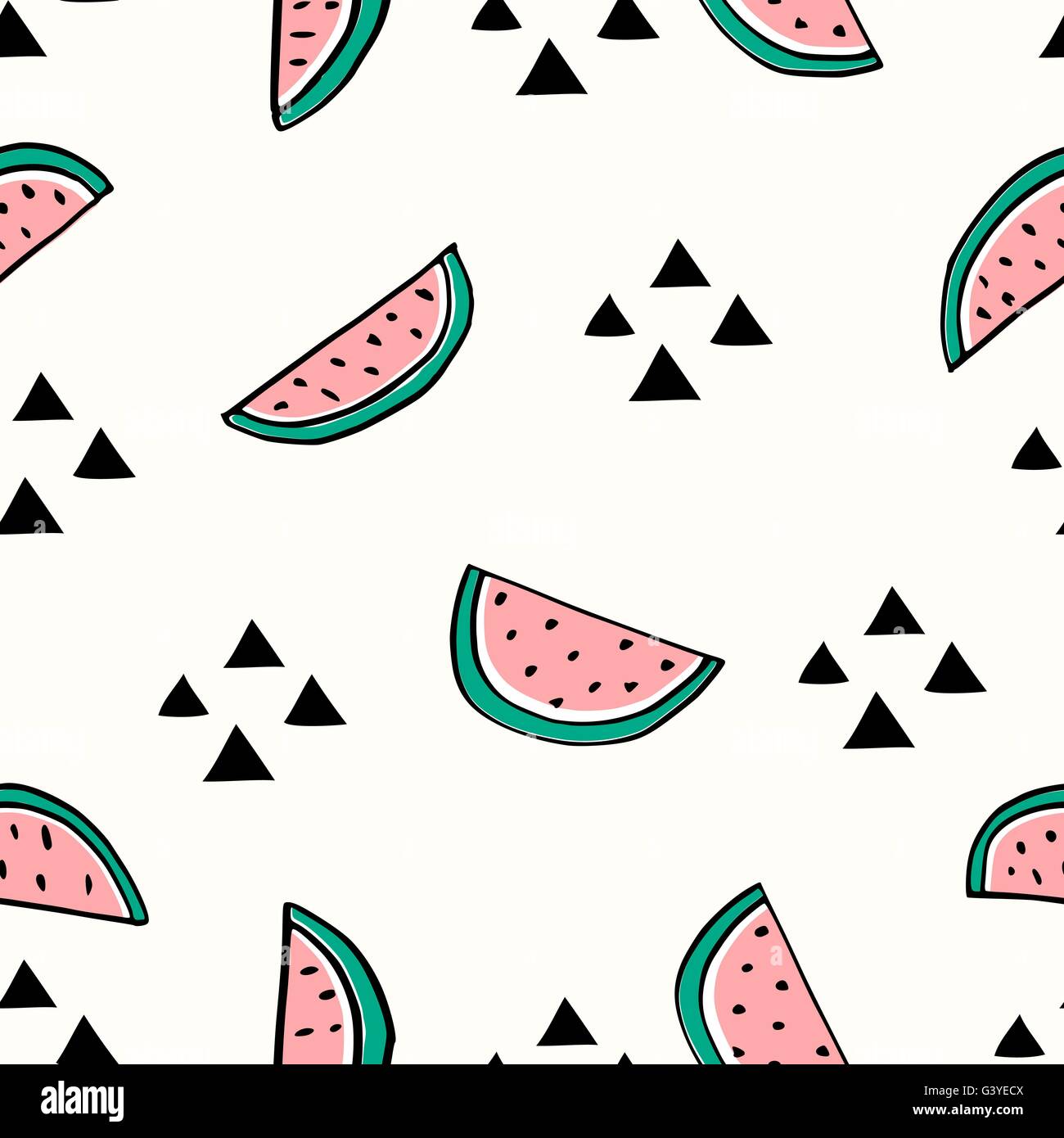 Seamless repeating pattern with hand drawn slices of watermelon and ...