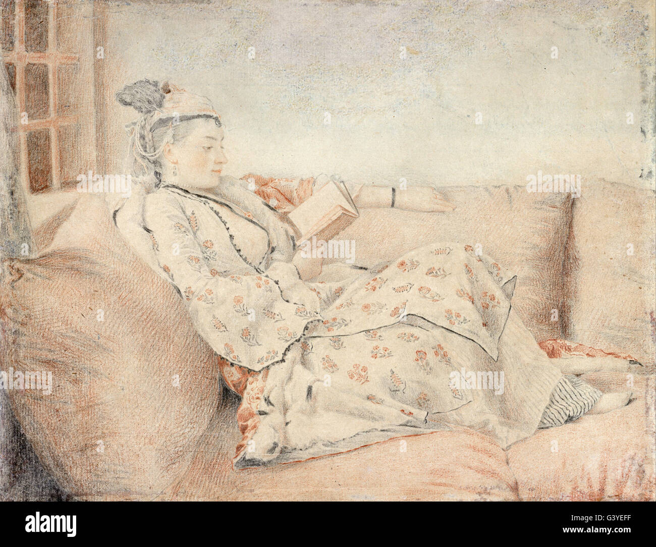 Jean-Etienne Liotard - Lady in Turkish dress, reading Stock Photo