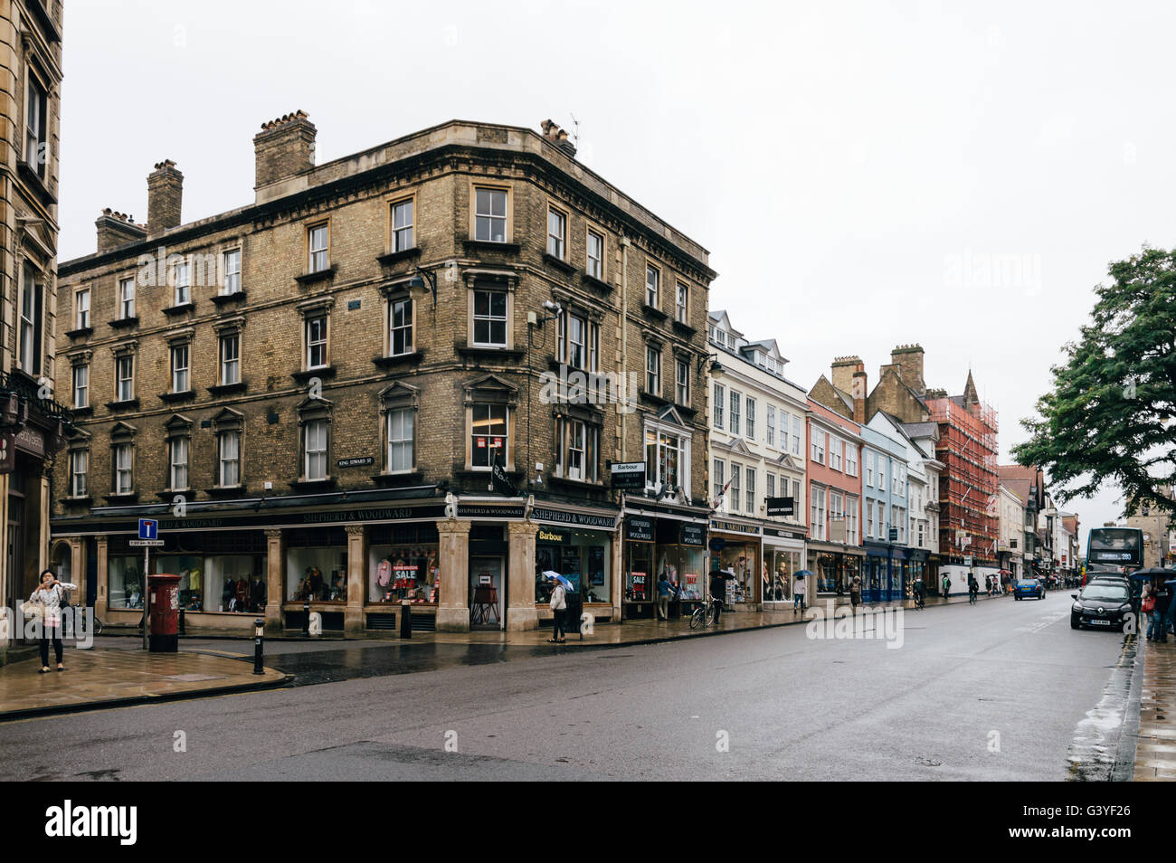 Oxford, UK - August 12, 2015: High Street in Oxford a rainy day.  This street is the center of the city . Stock Photo