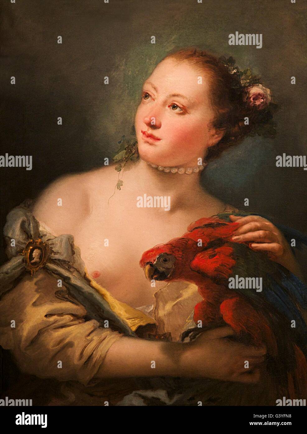 Young Woman with a Macaw, by Giovanni Battista Tiepolo, 1760, Ashmolean Museum, Oxford, Oxfordshire, England, UK, GB, Europe Stock Photo