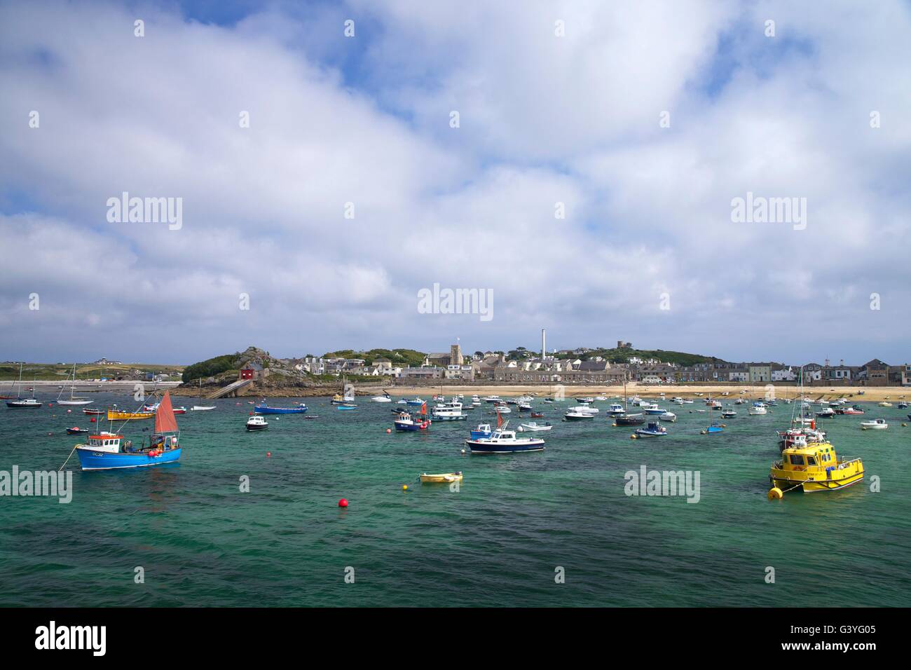 Boats in harbour, St Mary's, Isles of Scilly, Cornwall, England, UK, GB Stock Photo