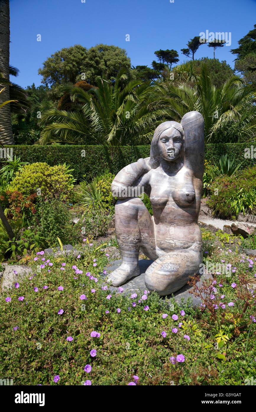 Gaia sculpture, by David Wynne, Abbey Gardens, Isle of Tresco, Isles of Scilly, Cornwall, UK, GB Stock Photo
