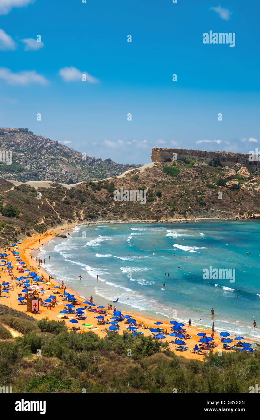 Sandy beach at Ghajn Tuffieha Bay or Riviera Bay in the northwestern ...