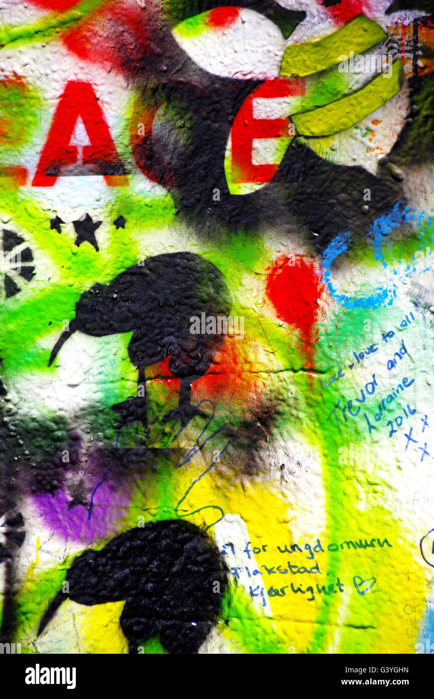 Detail of John Lennon Wall, Prague. Stock Photo