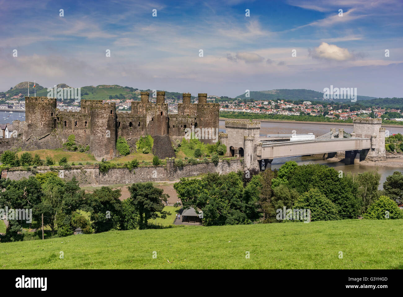 Medieval Conwy Castle Gwynedd North Wales on the river Conwy. Conway Stock Photo
