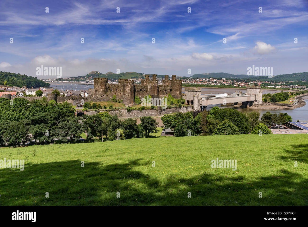 Medieval Conwy Castle Clwyd North Wales on the river Conwy. Conway Stock Photo