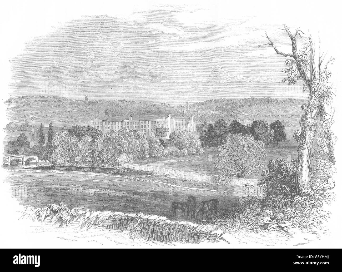 NOTTINGHAMSHIRE: Strutt's Mill at Belper, antique print 1850 Stock Photo