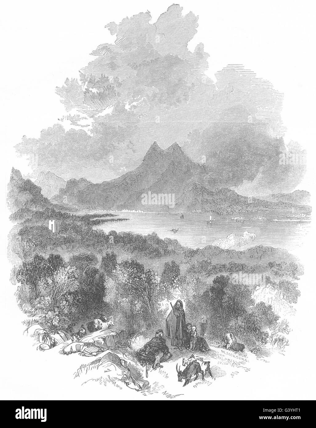 IRELAND: The Lakes of Killarney: Lower Lake, looking over Mucruss Demesne, 1850 Stock Photo