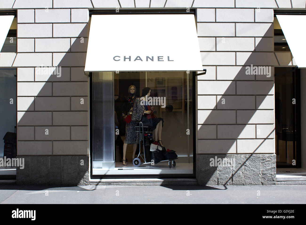 Chanel women high fashion and accessories shopping windows in Milano  fashion district Stock Photo - Alamy