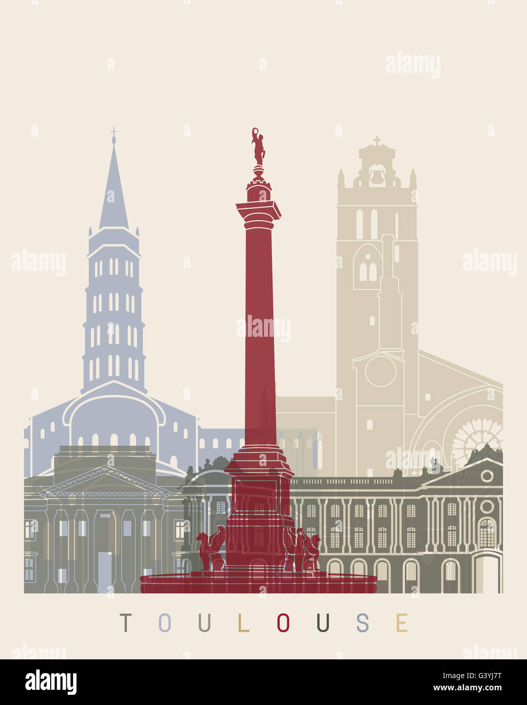 Toulouse skyline poster in editable vector file Stock Photo Alamy
