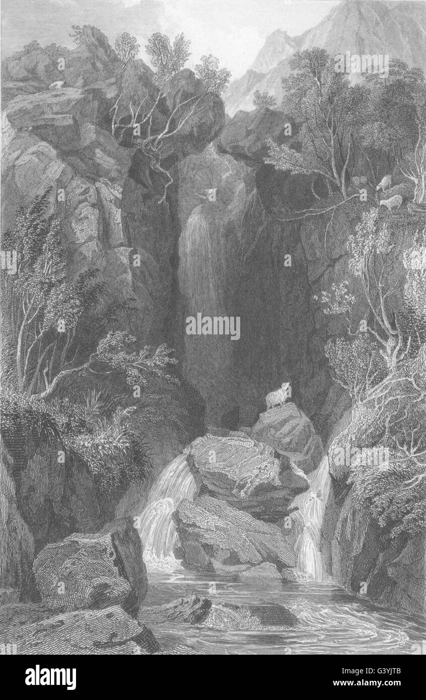 WESTMORLAND: Dungeon Ghyll, Westmorland (Allom) , antique print 1832 Stock Photo