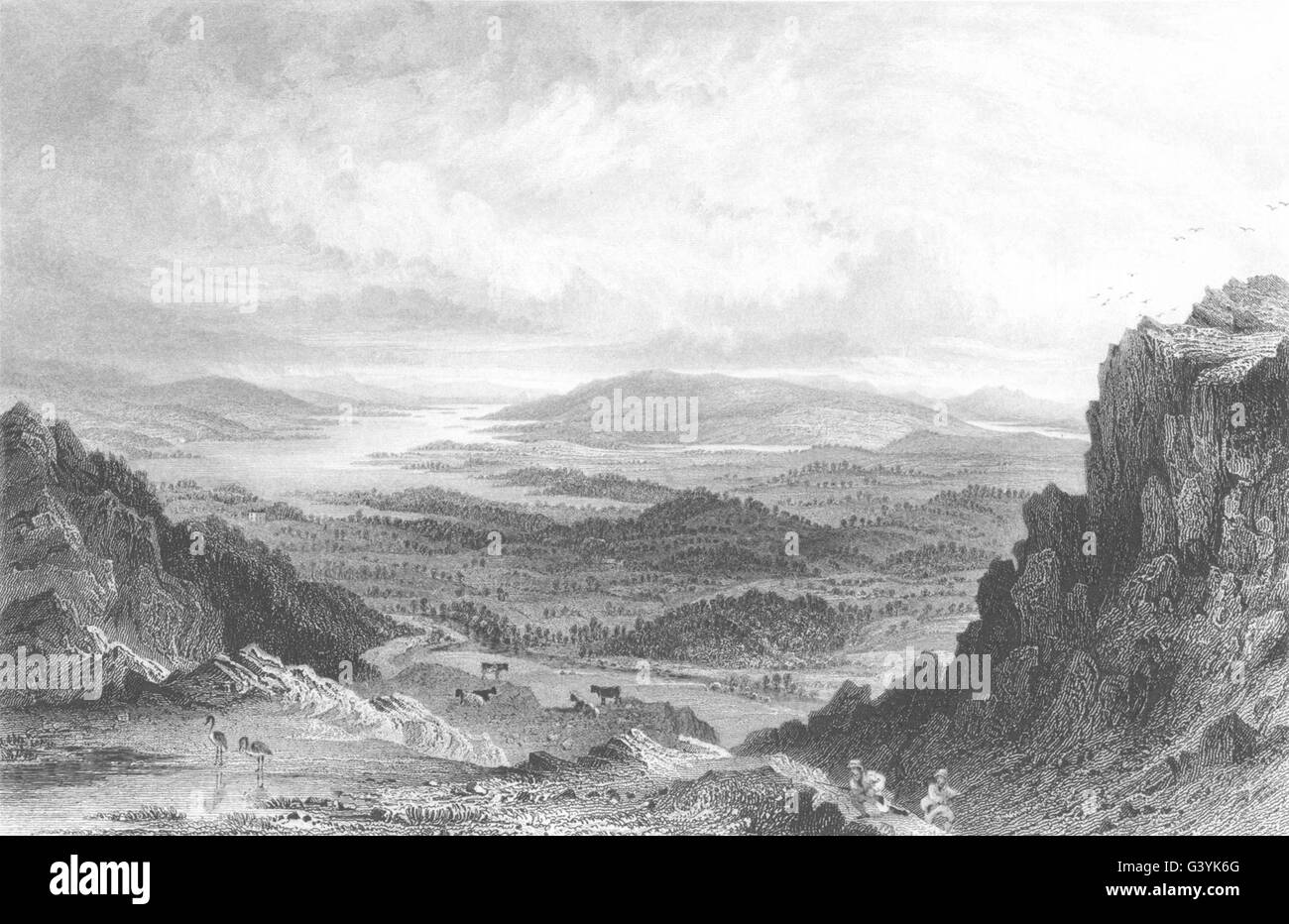 CUMBRIA: Windermere, Esthwaite & Coniston Lakes, from Loughrigg Fell, 1832 Stock Photo