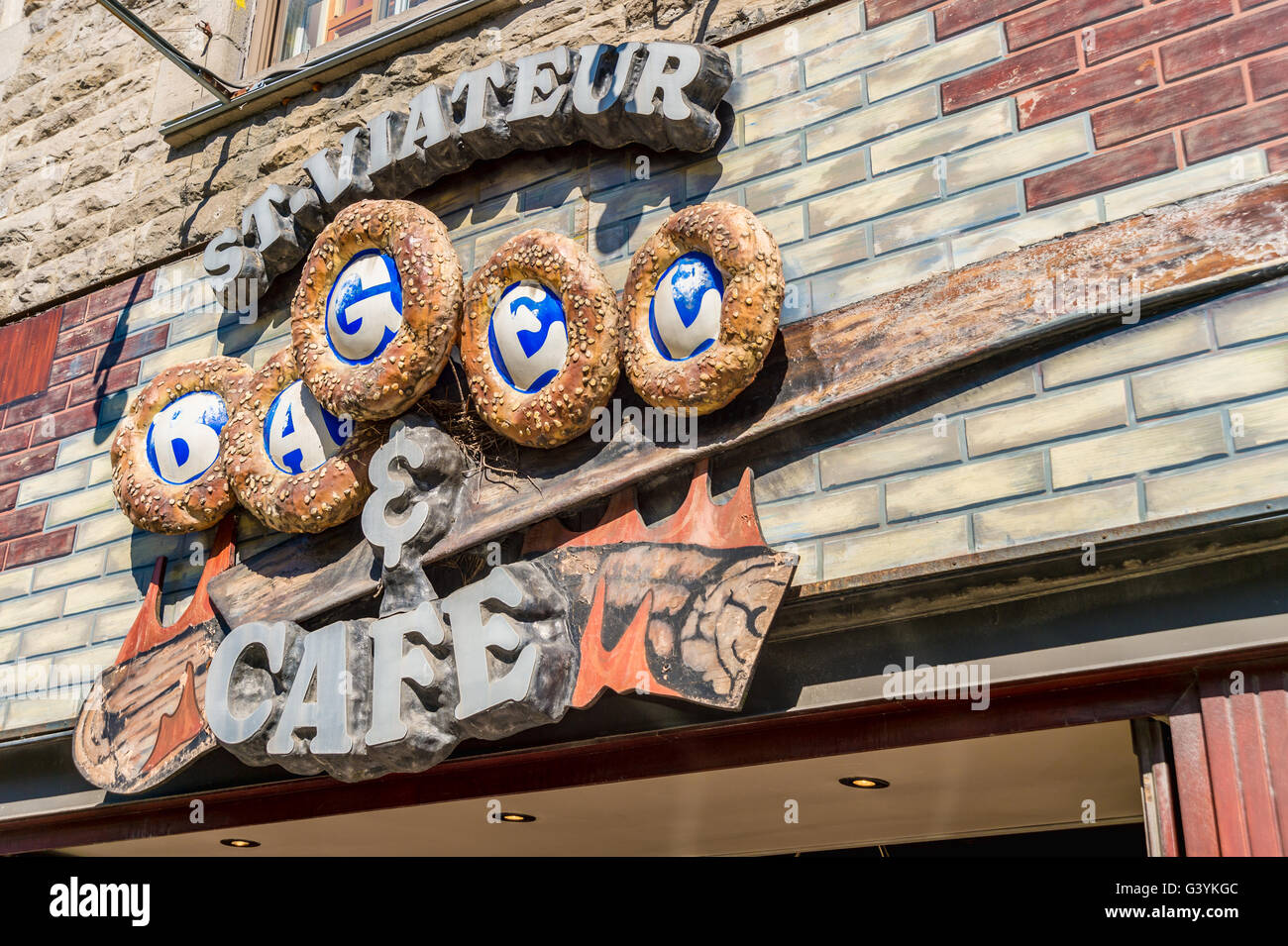 St-Viateur Bagel & Cafe restaurant on Mont- Royal Avenue East in Montreal, Canada. Stock Photo