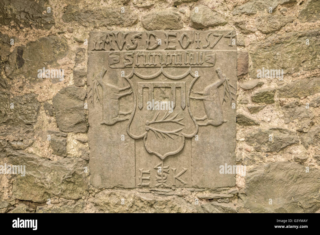 Medieval carved stone tablet displayed in the small museum at St. Patrick's Rock of Cashel,Tipperary, Munster, Ireland. Stock Photo