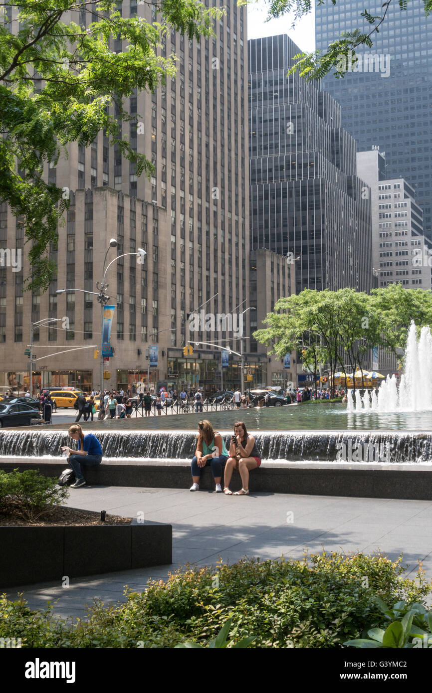 Reflecting Pool and Fountains, Rockefeller Center, NYC Stock Photo