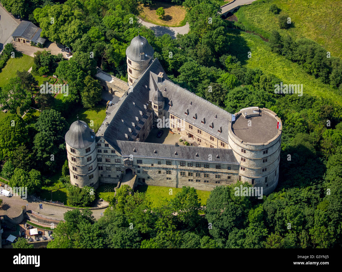 Aerial view, Wewelsburg, hill Castle in the district Wewelsburg town ...
