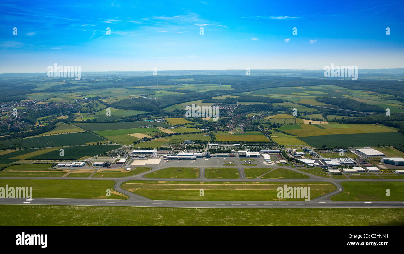 Aerial view, PaderbornLippstadt Airport, passenger airport in the district of Paderborn, EDLP