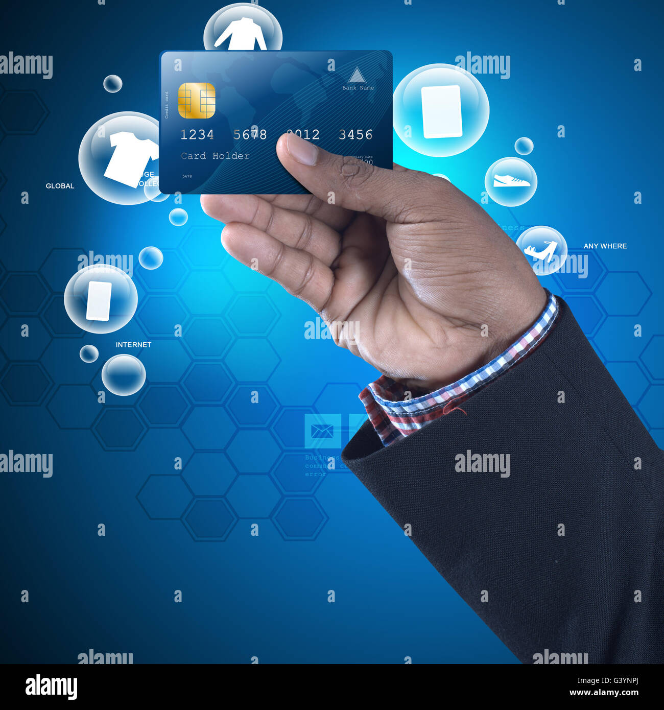 Business Man Showing Credit Card In Color Background Stock Photo Alamy