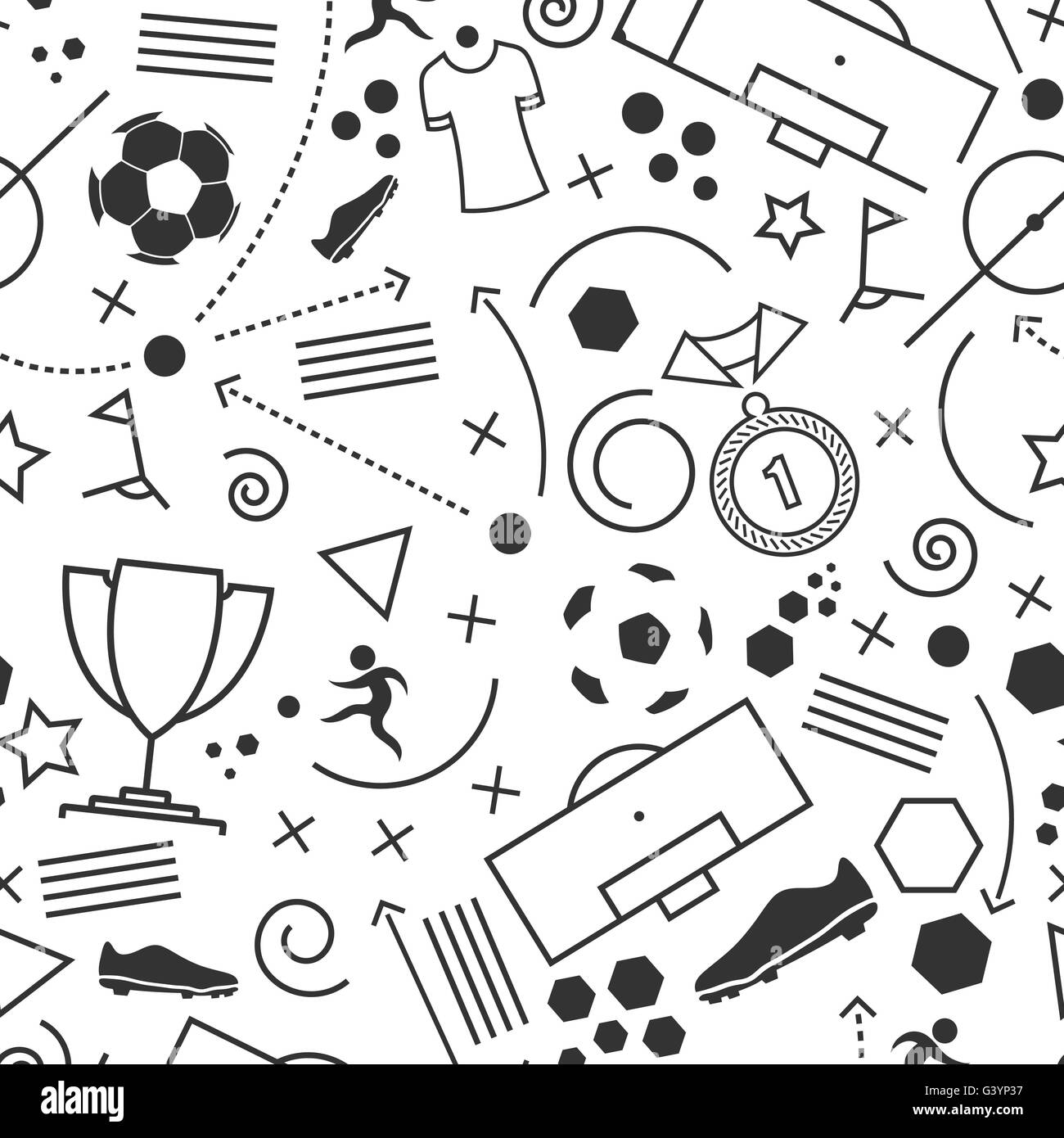 Football icons set. Vector illustration of abstract seamless soccer wallpaper pattern for your design Stock Vector