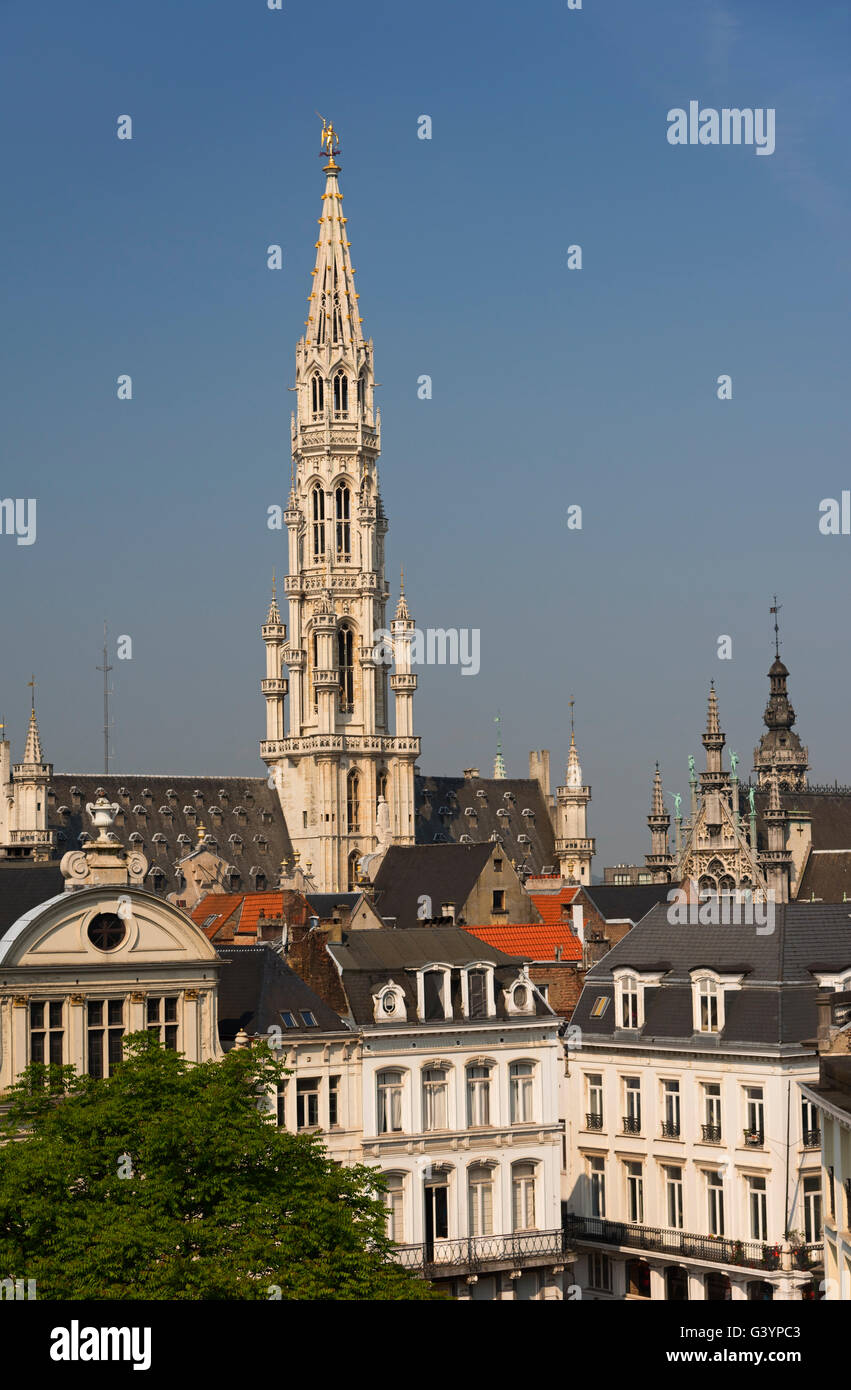 City view to Agora Square and Hôtel de Ville spire Brussels Belgium Stock Photo