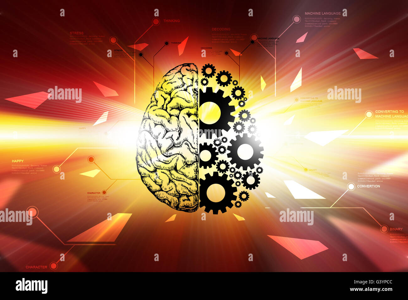 Brain and gear wheels in color back ground Stock Photo