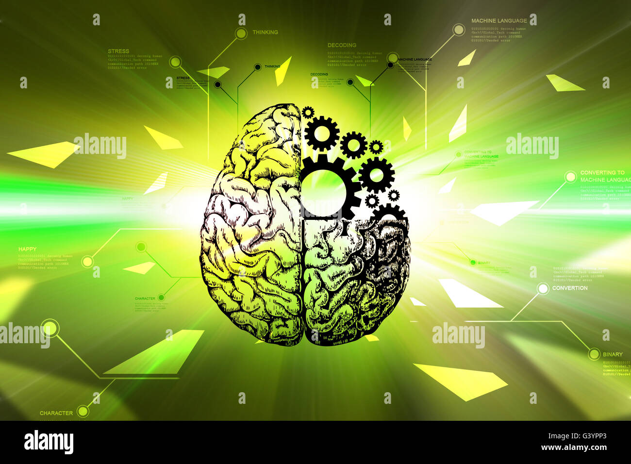 Brain and gear wheels in color back ground Stock Photo