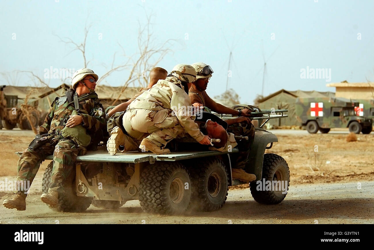 Members transport a patient to a hospital. Stock Photo