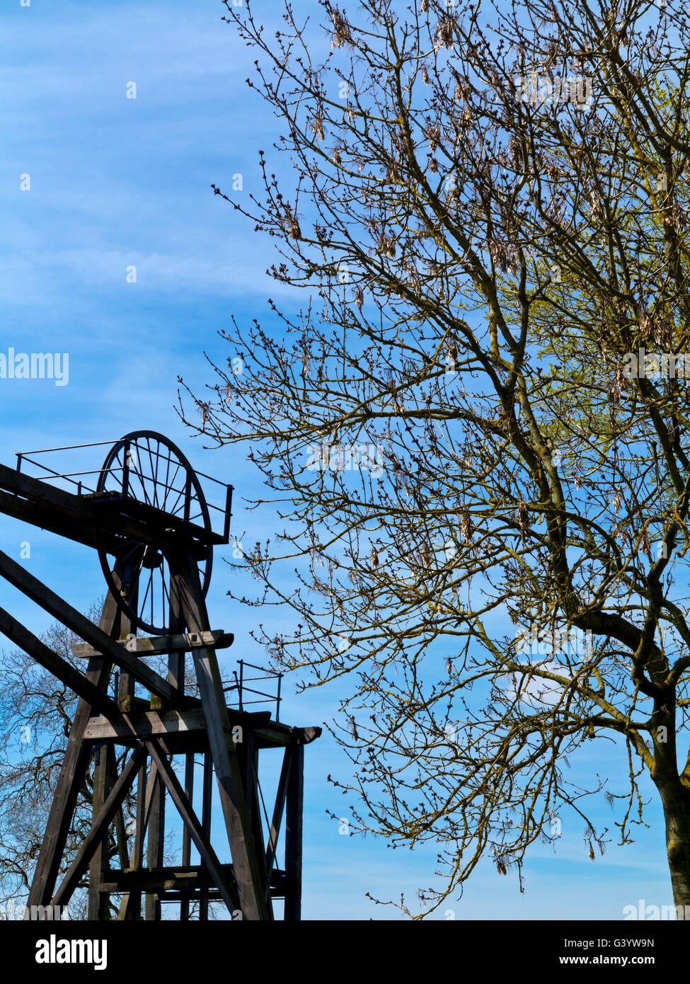Brinsley Headstocks the remains of a former coal mine near Eastwood in Nottinghamshire England UK which closed in 1934 Stock Photo