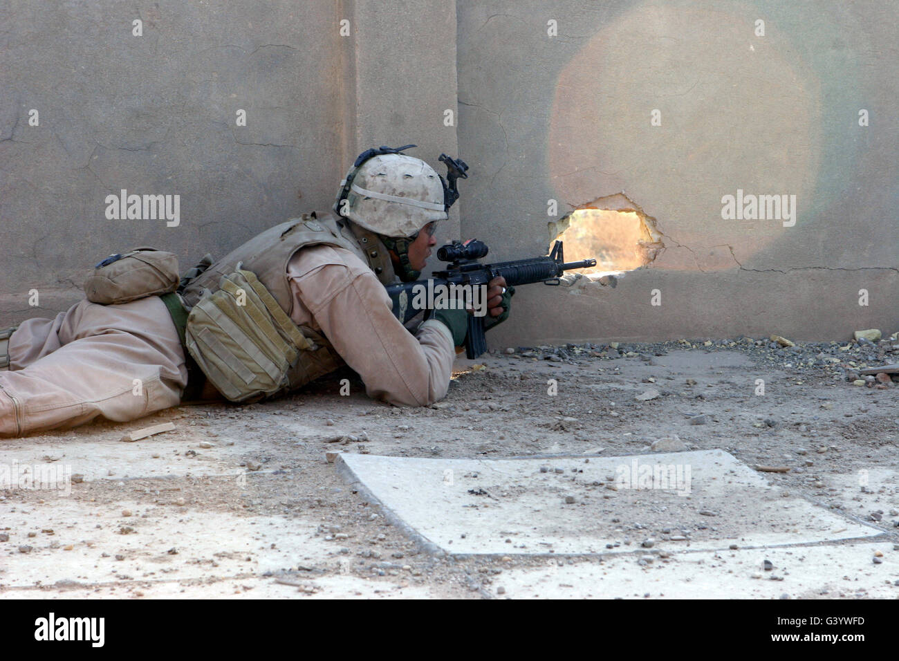 U.S. Marine scans for insurgents. Stock Photo