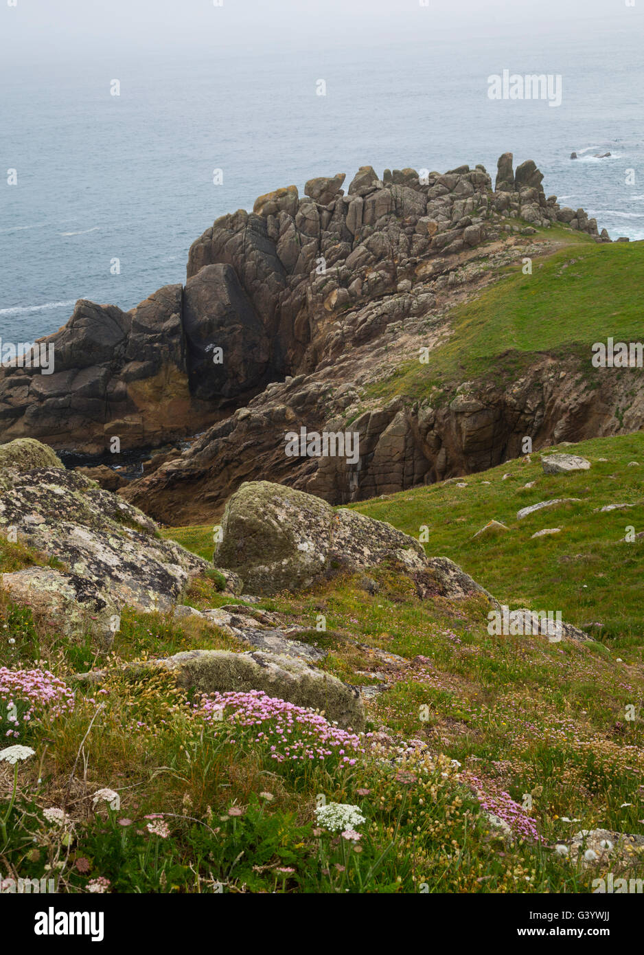 Rugged cliffs at gwennap head in cornwall Stock Photo