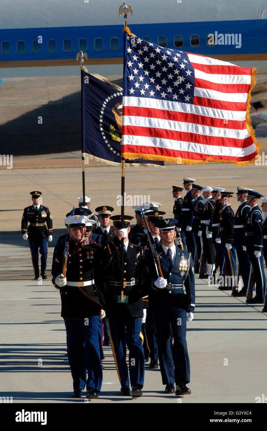 Members of the Presidential Color Guard bid a final farewell to a former President. Stock Photo