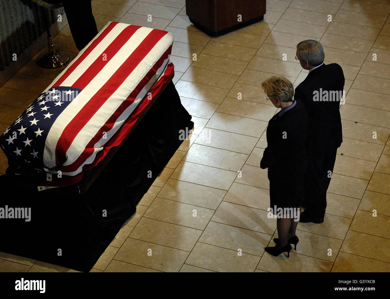 he casket of former President Gerald R. Ford is viewed during a memorial. Stock Photo