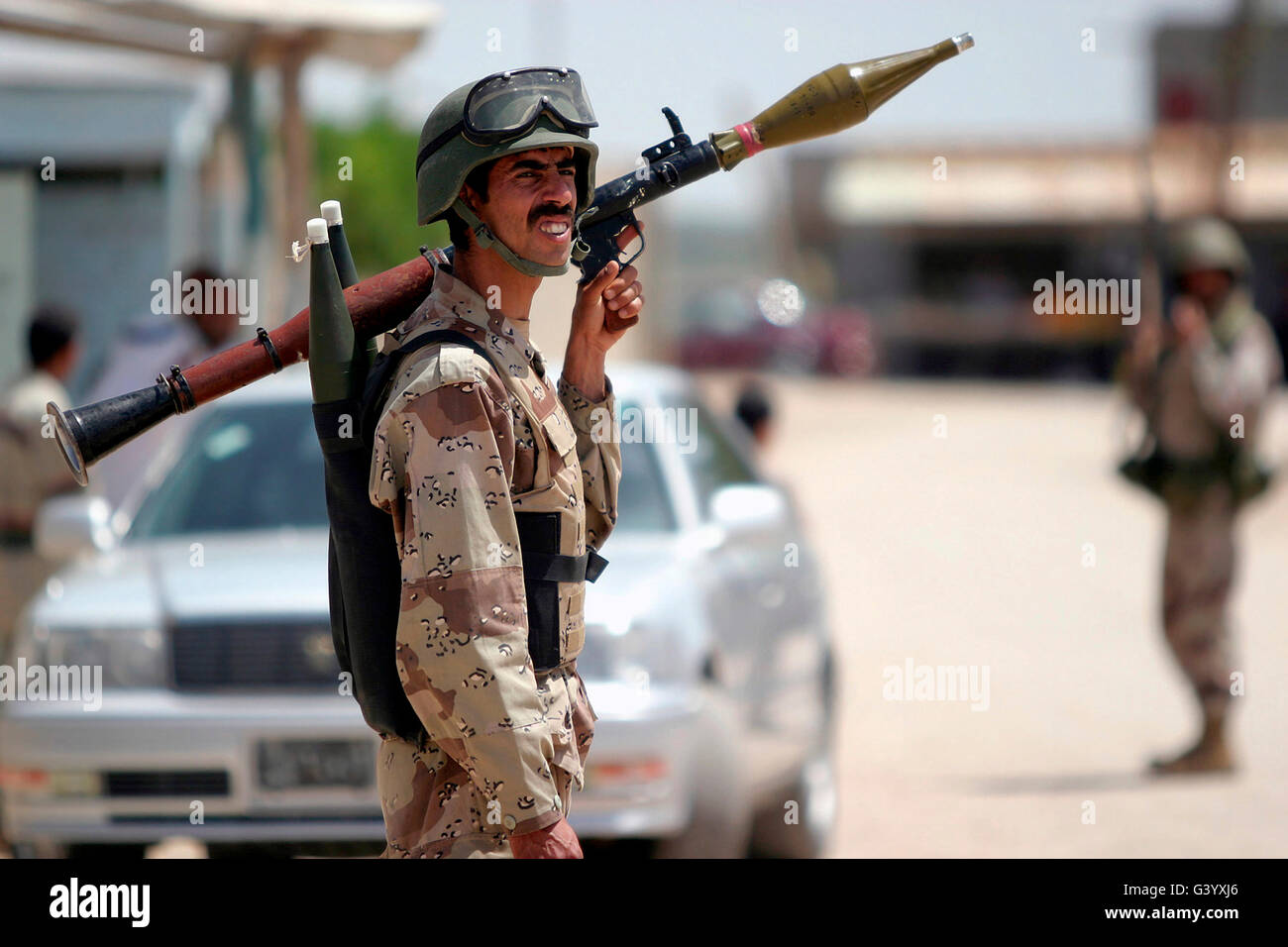 A member of the Iraqi Security Force Commandos armed with a rocket propelled grenade launcher. Stock Photo