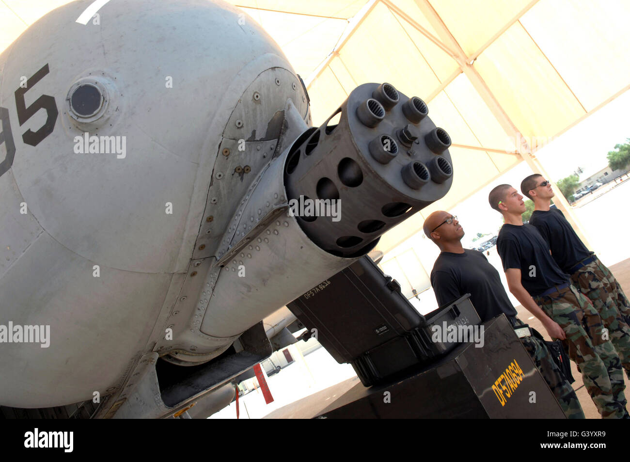 Close-up view of a Gatling-type rotary cannon. Stock Photo
