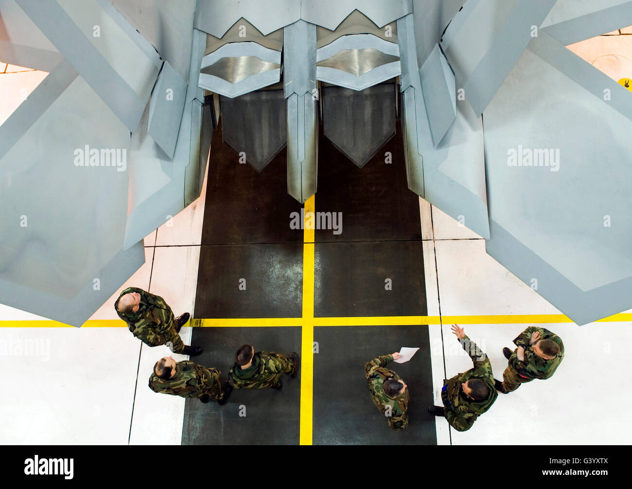 Members of the National Guard receive training for recovery of an F-22 Raptor. Stock Photo