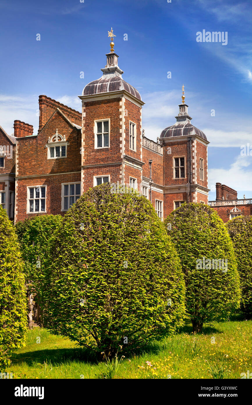 Hatfield House, Old palace, Eastern side looking North West, Summer, blue sky Stock Photo