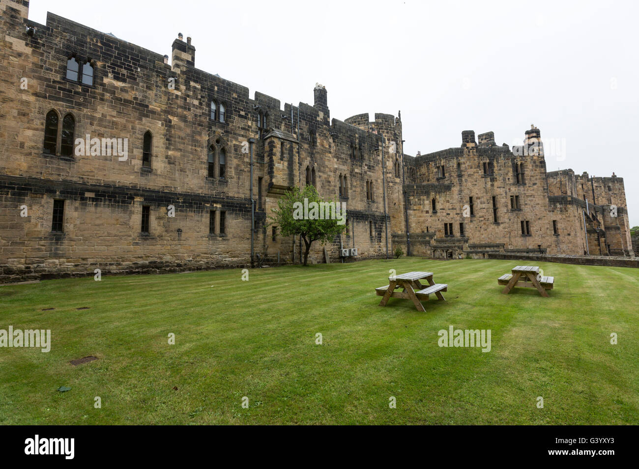 Alnwick Castle courtyard, Alnwick, Northumberland, England, UK Stock Photo