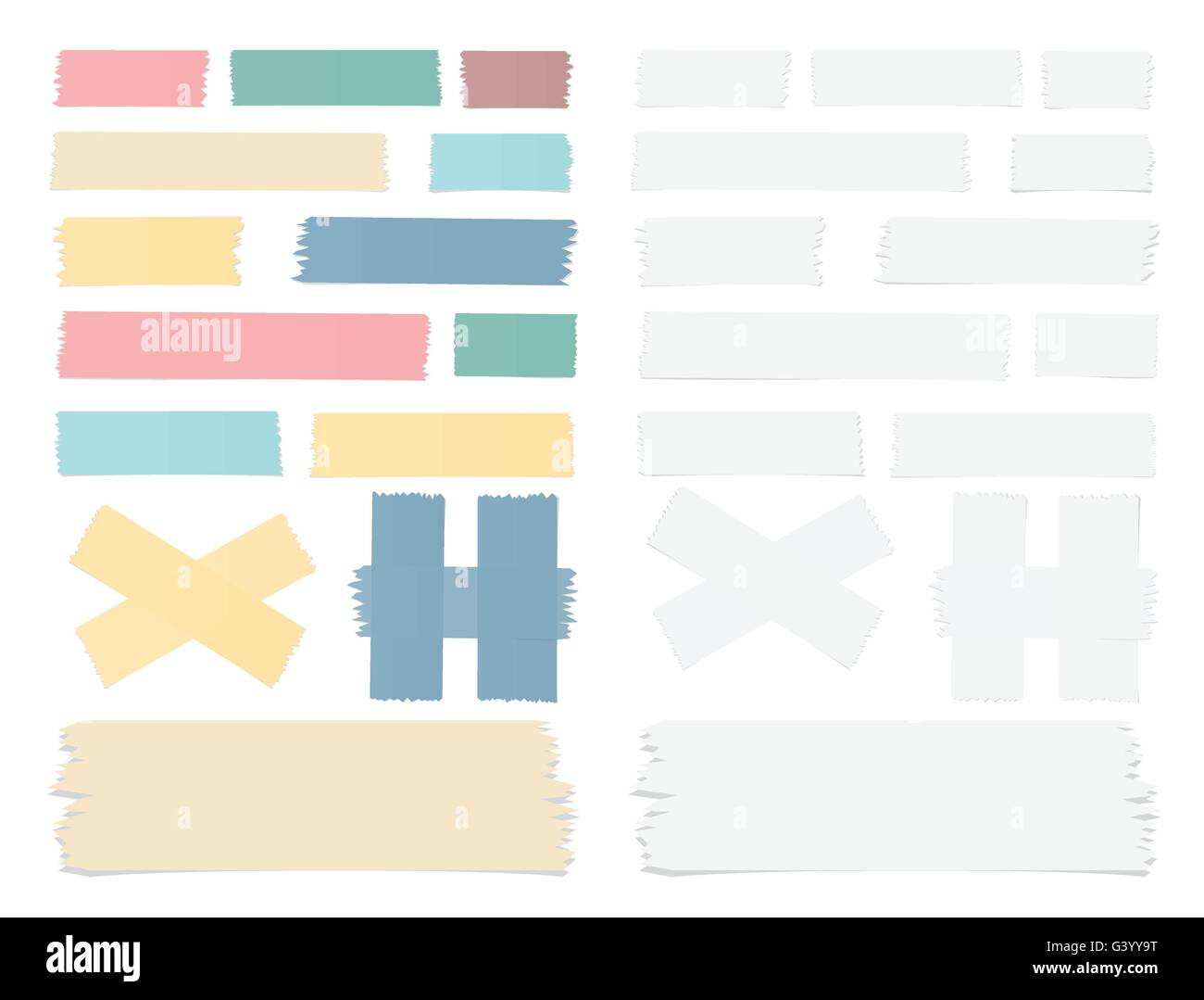 Set of colorful different size sticky, adhesive, masking tape, banners