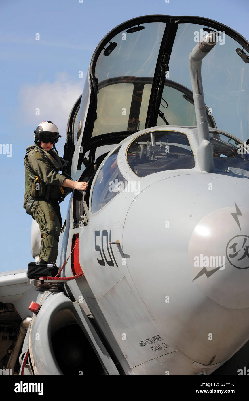 An Airman makes a final look over an EA-6B Prowler. Stock Photo