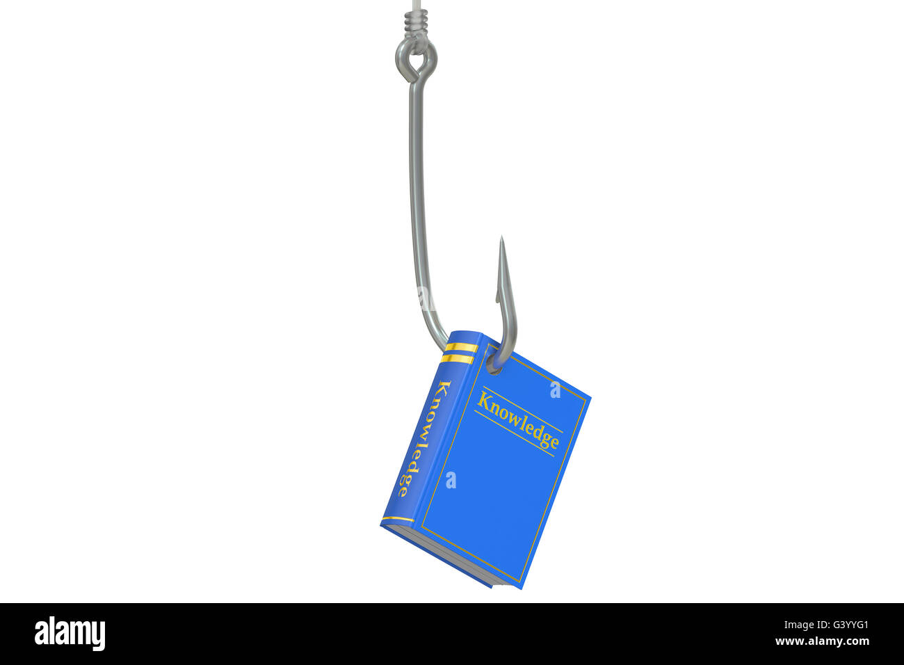 Fishing hook with book, knowledge concept, 3D rendering Stock Photo