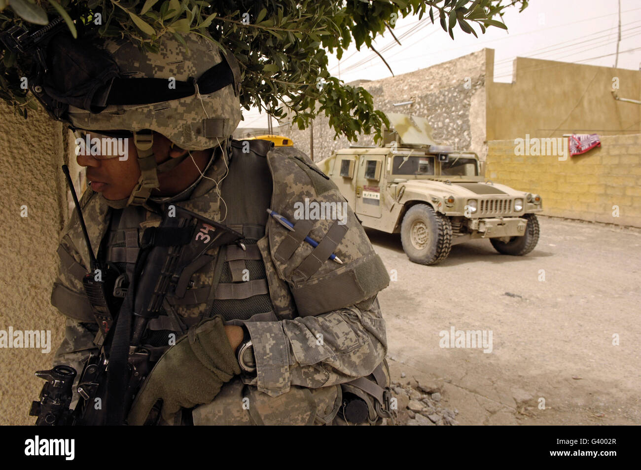 A U.S. Army soldier providing perimeter security in Kirkuk, Iraq Stock