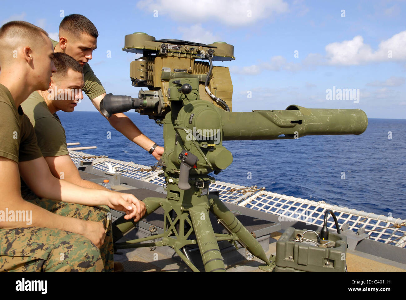 U.S. Marines conduct training on operating a BGM-71 missile weapons system. Stock Photo