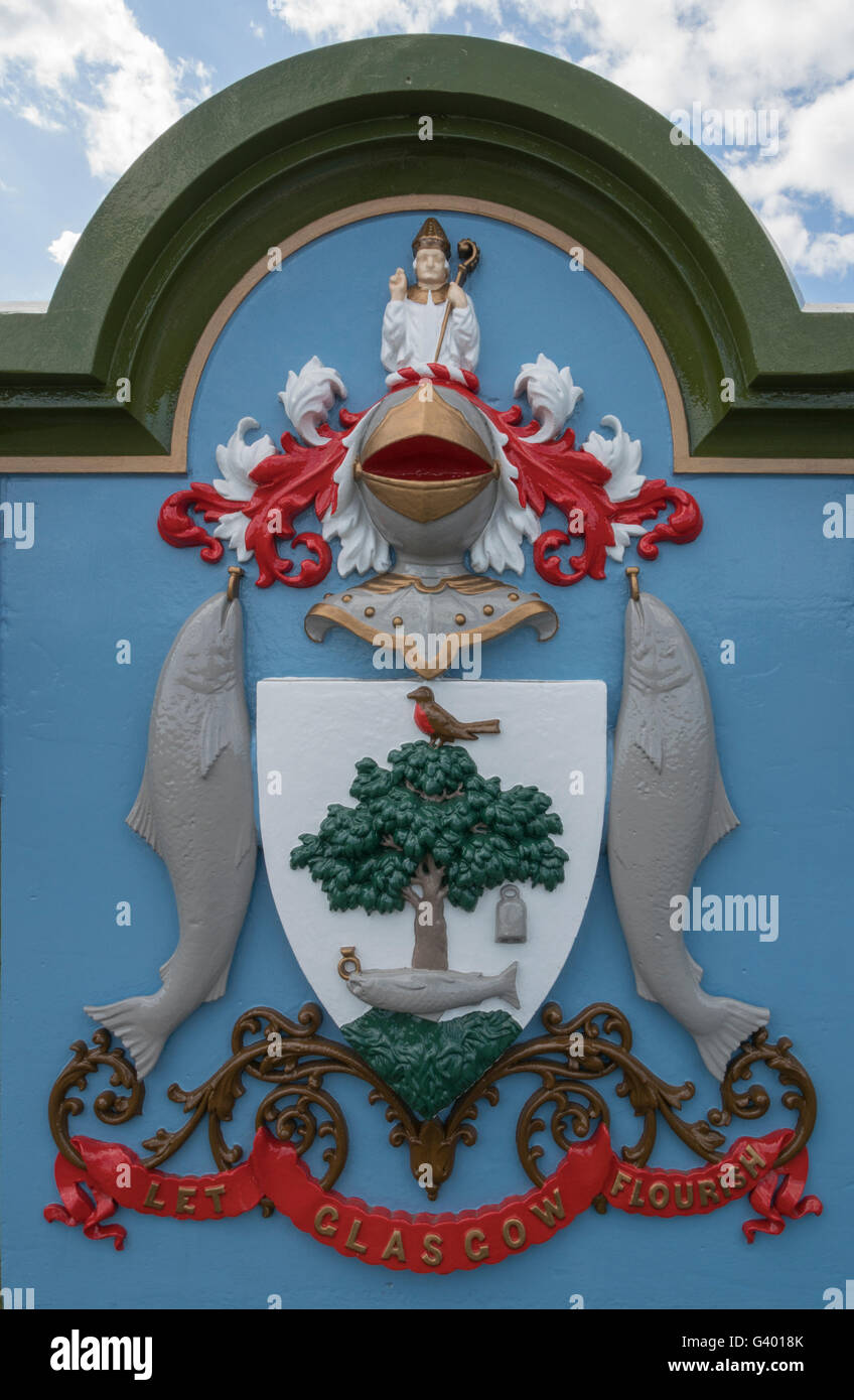 Repainted Glasgow coat of arms on renovated Albert Bridge,Glasgow