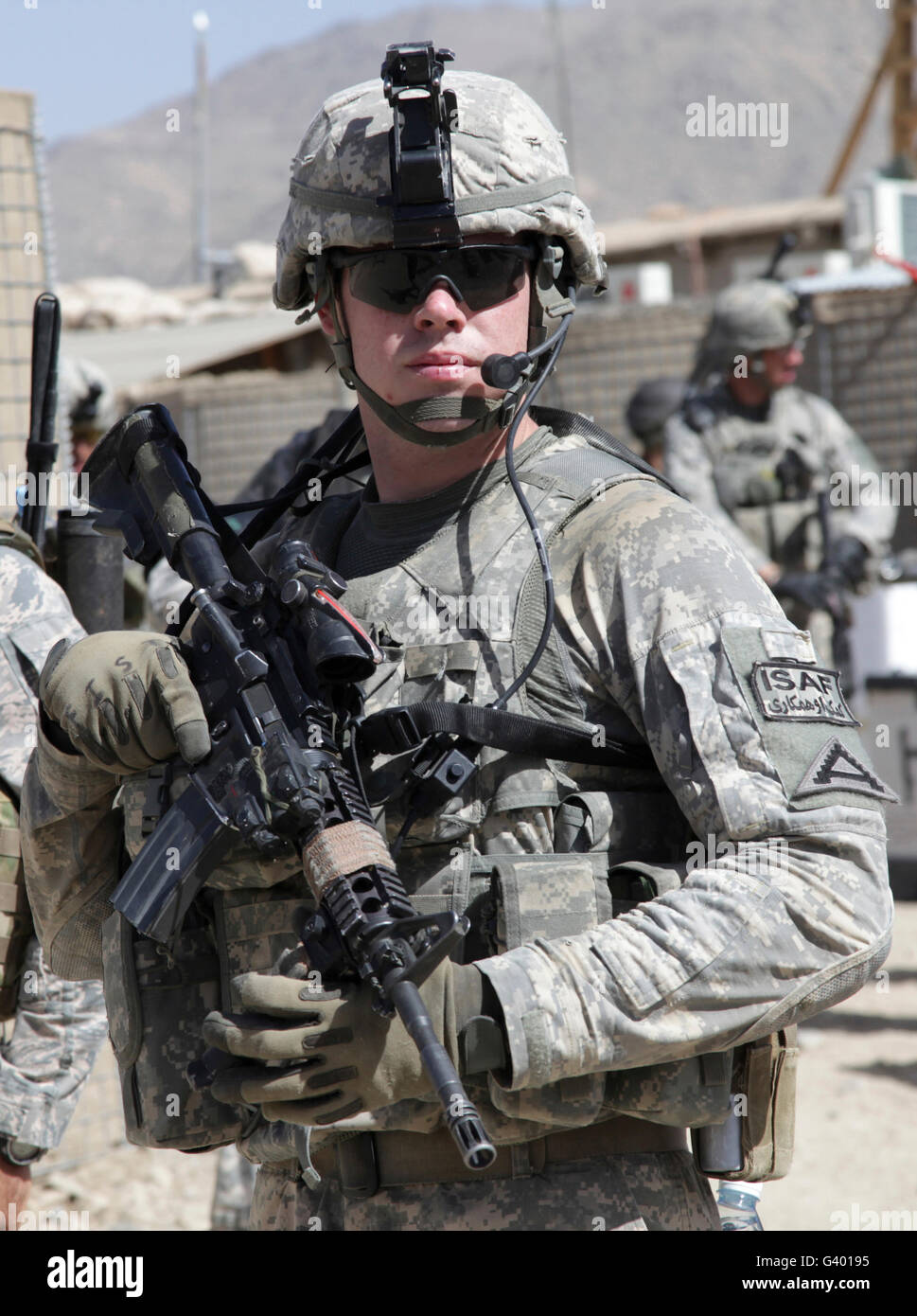 U.S. Army soldier conducts a combat patrol in the Zabul province of Afghanistan. Stock Photo